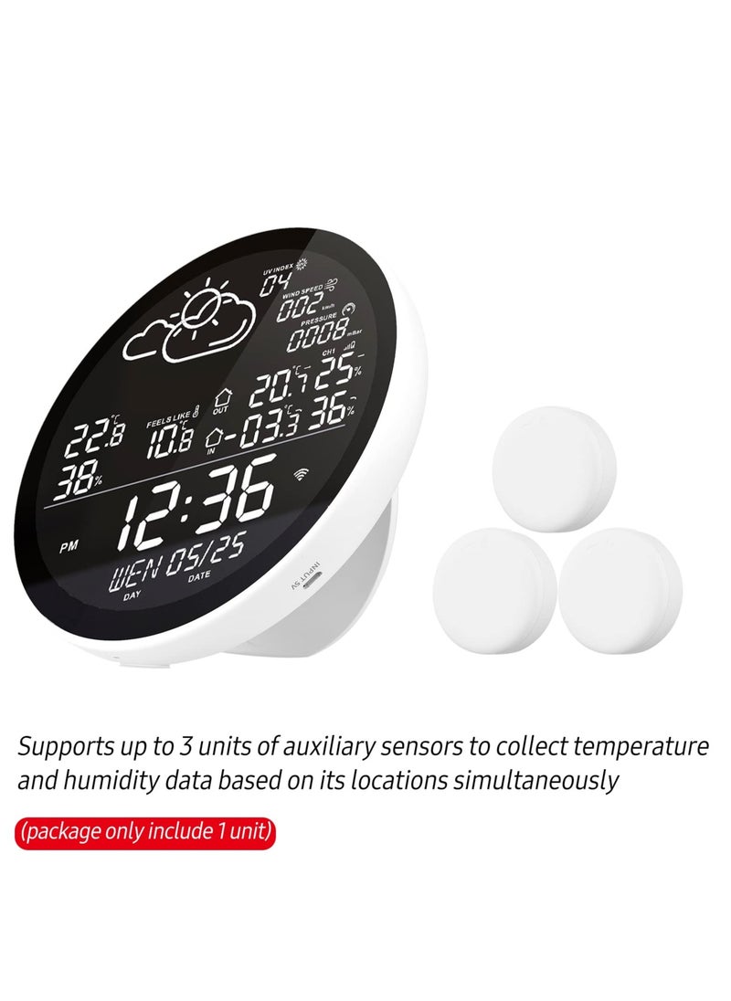 SYOSI - WiFi Smart Weather Station with Clock, Wireless Indoor Outdoor Thermometer Hygrometer Large Color Screen Display, Weather Forecast Clock for Home, Office, Hall, School, Restaurant (with 3 Sensor) - Image 1