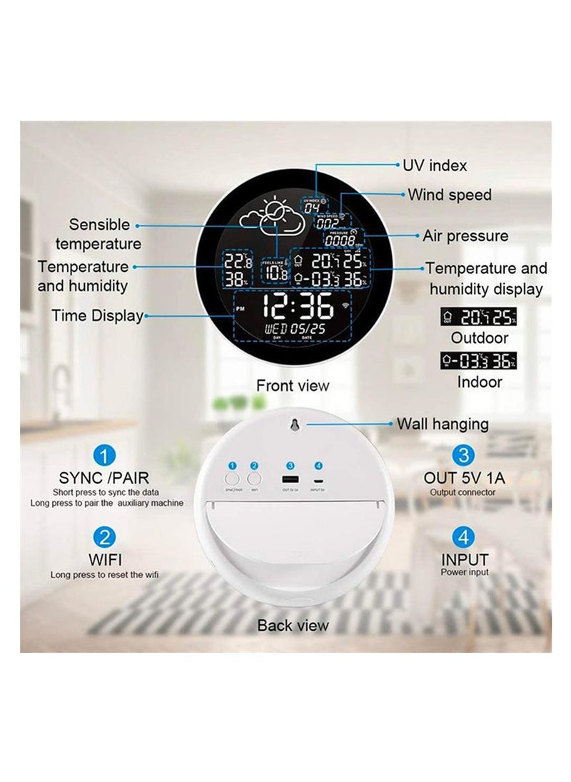 SYOSI - WiFi Smart Weather Station with Clock, Wireless Indoor Outdoor Thermometer Hygrometer Large Color Screen Display, Weather Forecast Clock for Home, Office, Hall, School, Restaurant (with 3 Sensor) - Image 1