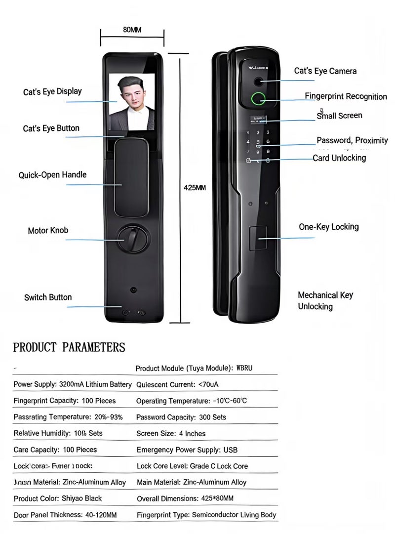 Smart Door Lock for Whole House, Facial Recognition Password Lock, Remote Peephole Image Transmission, Linked Smart Lock - Image 5