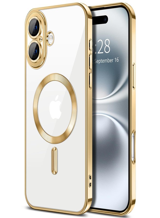 Hython Magnetic Clear for iPhone 16 Plus Case with Camera Lens Protector [Compatible with MagSafe] Luxury Plating Edge Slim Soft TPU Cover Protective Phone Case for iPhone 16 Plus 6.7", Gold - Image 1