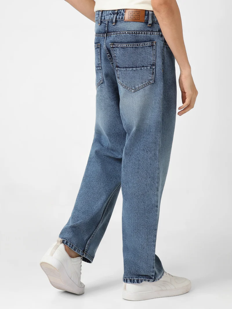 Urbano Fashion  Urbano Fashion Men's Blue Loose Baggy Fit Washed Jeans Non-Stretchable for Women | Best Price UAE