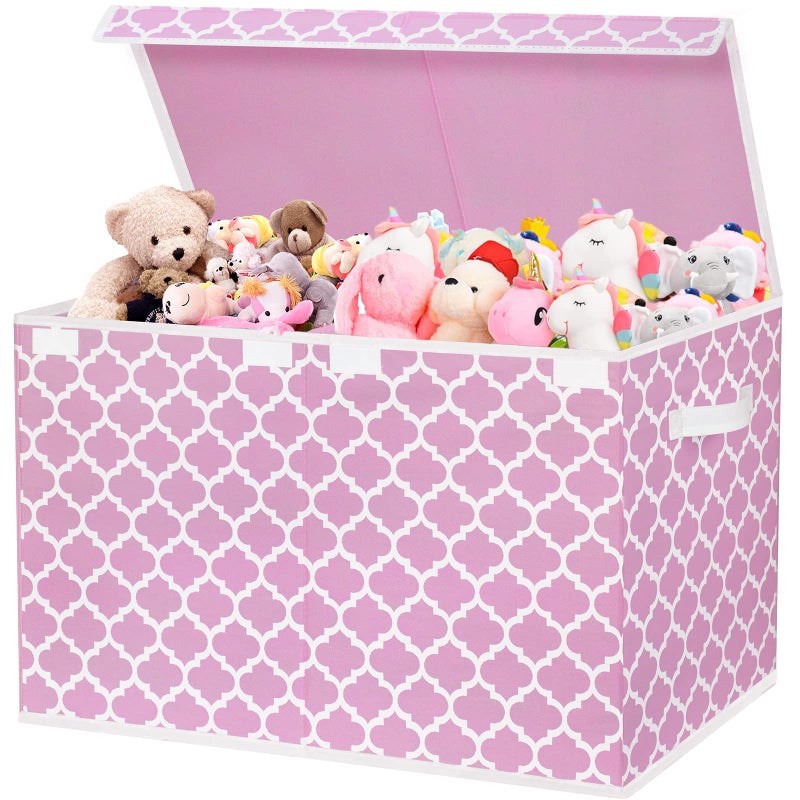 homyfort Toy Box for Girls Kids Large Toy Chest Organizers and Storage Boxes with FlipTop Lid Divider Collapsible Container Bins for Playroom Nursery Closet Living Room 245x13x16 Pink - Image 2