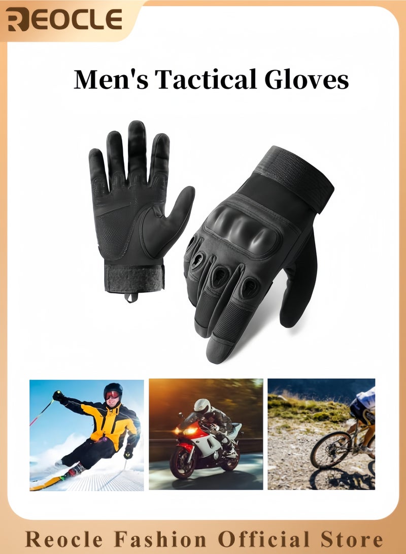 REOCLE Men's Tactical Gloves Motorcycle Gloves Soft Rubber Protection Racing Gloves Outdoor Sports Riding Gloves with Velcro Strap & Anti Slip Palm Pad Breathable & Sweat Wicking Gloves for Riding & Climbing & Training  - Image 1