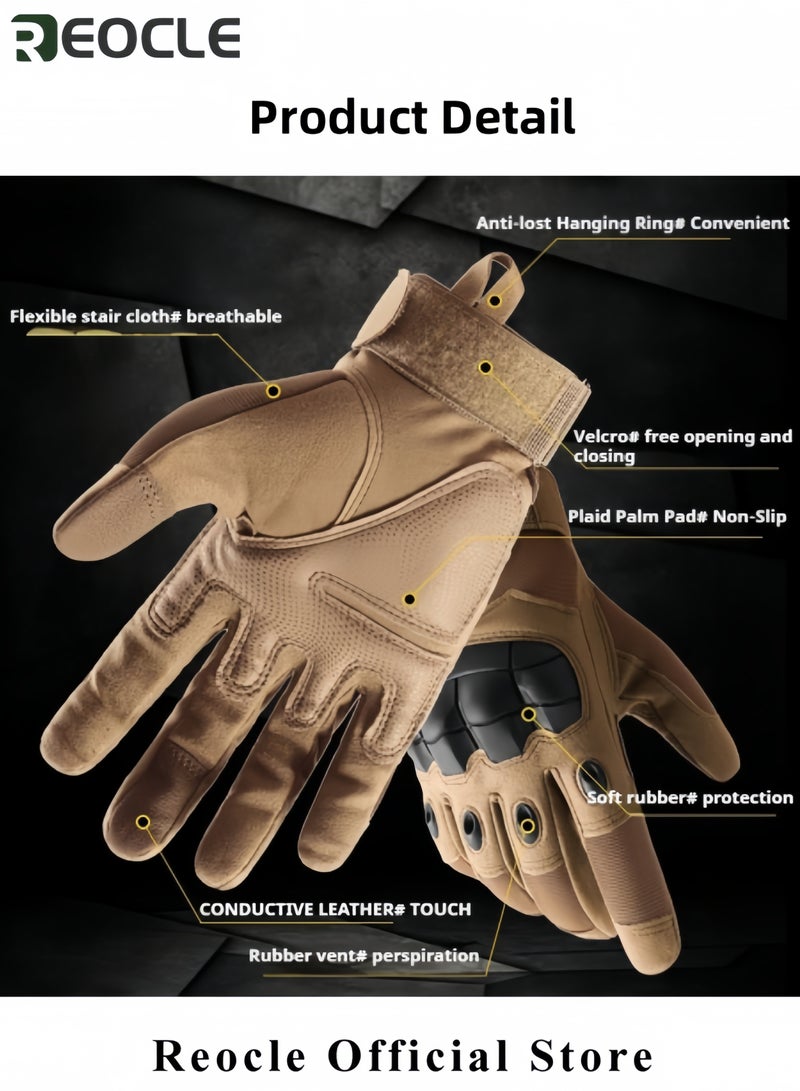 REOCLE Men's Tactical Gloves Motorcycle Gloves Soft Rubber Protection Racing Gloves Outdoor Sports Riding Gloves with Velcro Strap & Anti Slip Palm Pad Breathable & Sweat Wicking Gloves for Riding & Climbing & Training  - Image 5
