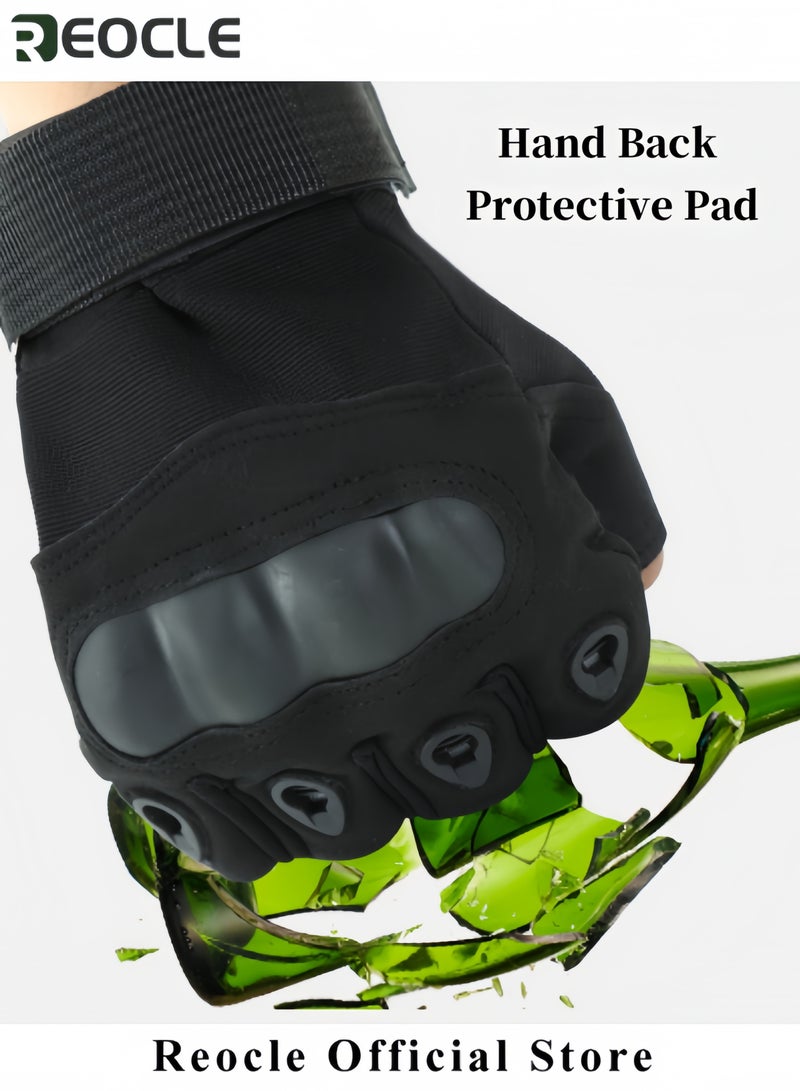 REOCLE Men's Tactical Gloves Motorcycle Gloves Soft Rubber Protection Racing Gloves Outdoor Sports Riding Gloves with Velcro Strap & Anti Slip Palm Pad Breathable & Sweat Wicking Gloves for Riding & Climbing & Training  - Image 3