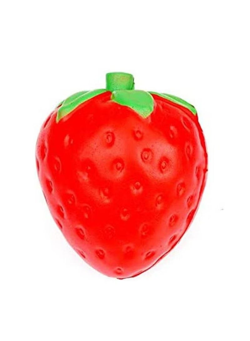 A scented strawberry-shaped squishy toy that slowly returns to its normal shape.