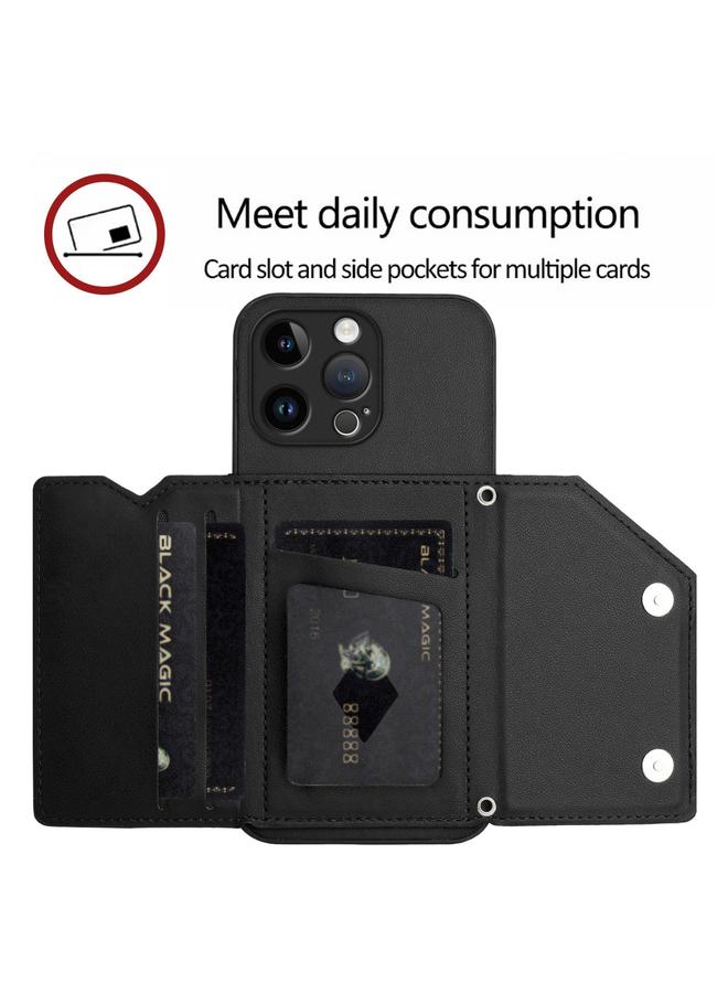 اس-توب جراب لهاتف iPhone 15 Pro Max Skin Feel مع أربع فتحات للبطاقات وحزام معصم - Image 5