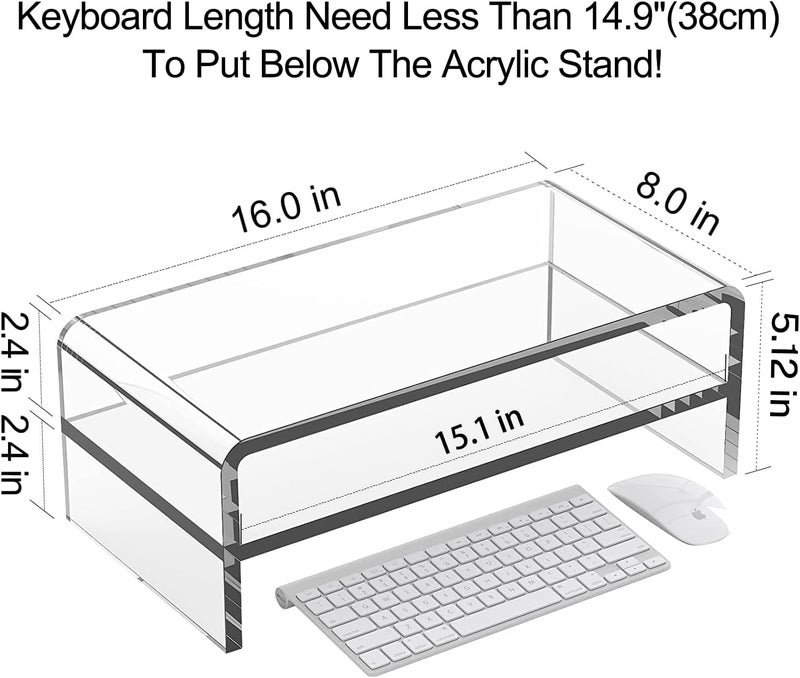 Egchi Clear Acrylic Monitor Stand Riser 2 Tier, 5.12 Inches High Clear Computer Desk Organizer Shelf for Multi Media PC Storage Laptop - Image 2