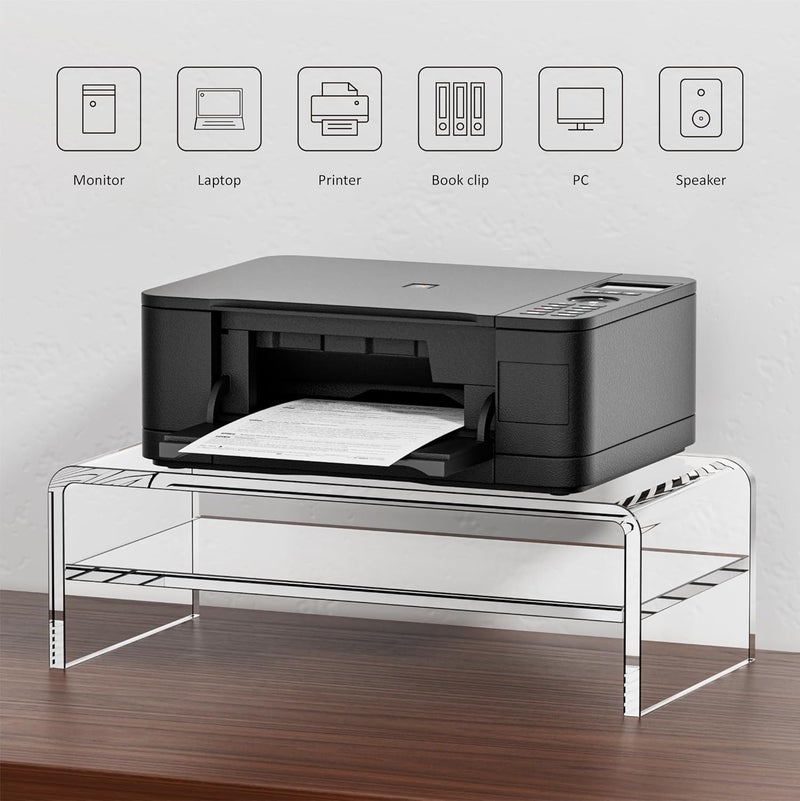Egchi Clear Acrylic Monitor Stand Riser 2 Tier, 5.12 Inches High Clear Computer Desk Organizer Shelf for Multi Media PC Storage Laptop - Image 5