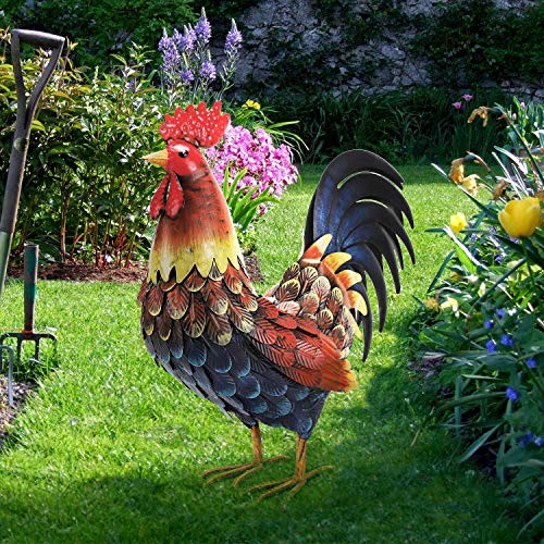 chisheen Rooster Decor Garden Statue Metal Chicken Yard Art Sculpture Outdoor Figurines - Image 3