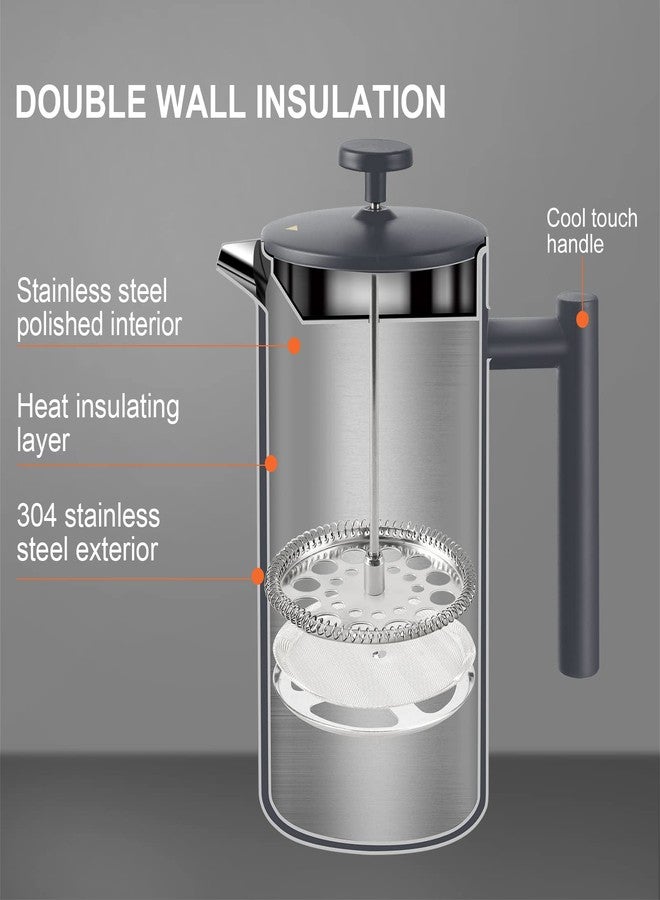 Secura French Press Coffee Maker, 304 Grade Stainless Steel Insulated Coffee Press with 2 Extra Screens, 34oz (1L), Grey - Image 5