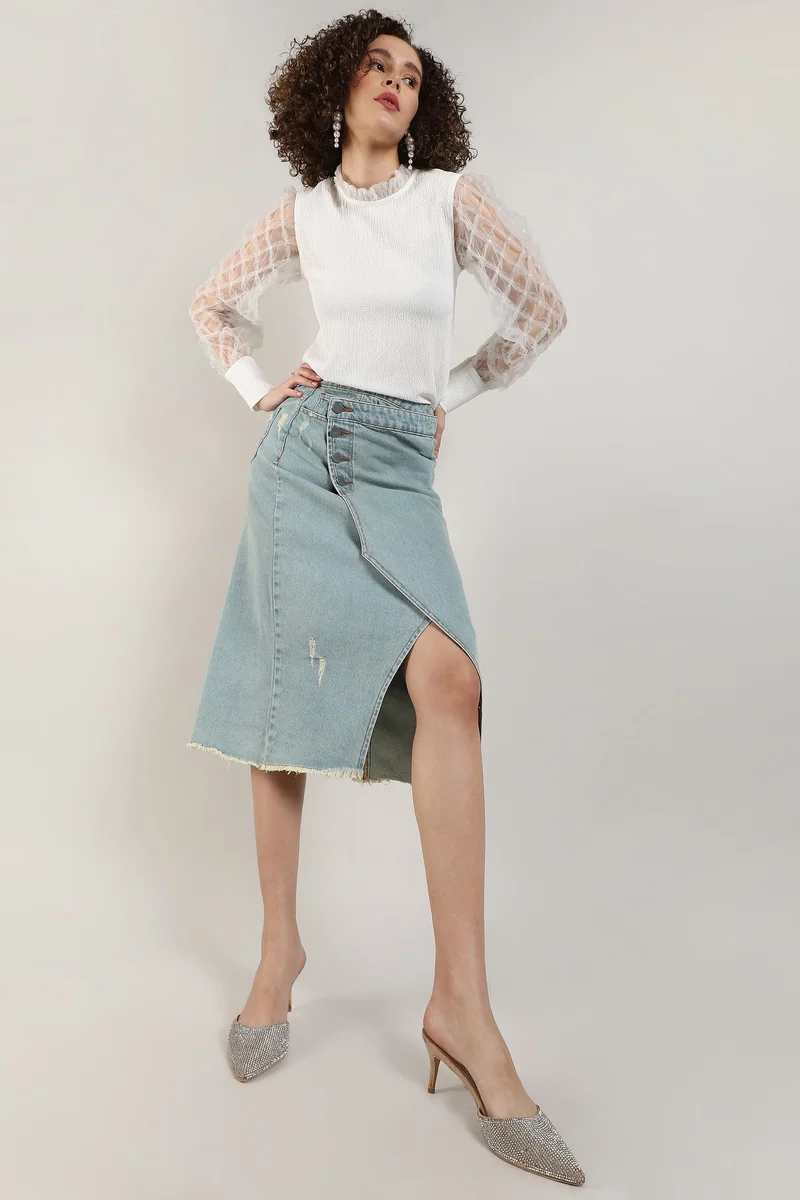 Pinacolada  Women's Powder White Sheer Block Top for Women | Best Price UAE