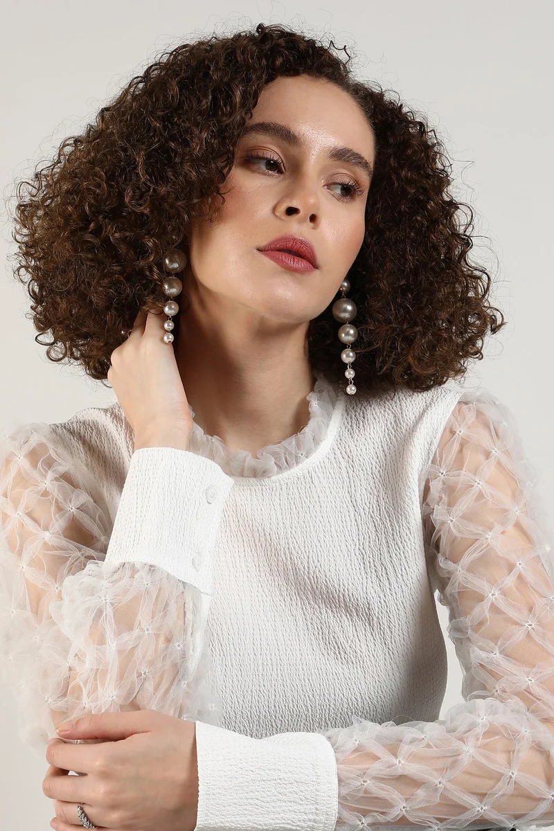 Campus Sutra Women's Powder White Sheer Block Top