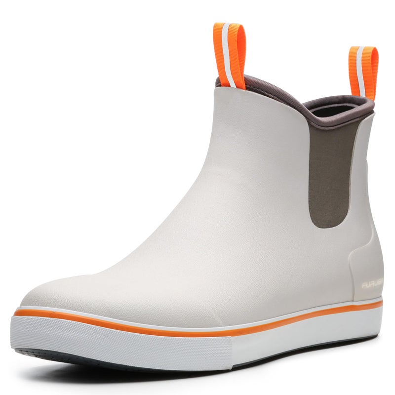 Furuian Men's Deck Boots Fishing Boots Waterproof Rain Boots Ankle Booties Slip On Neoprene Rubber Footwear Chelsea Boots Men botas para hombre for Gardening Fishing Boating Camping Sailing, Grey 14 - Image 1