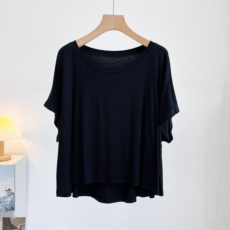 Modal Crewneck Short T-Shirt Women'S 2023 Solid Color All-Match Loose Slim-Fit Dolman Sleeve Top Trendy - Image 1