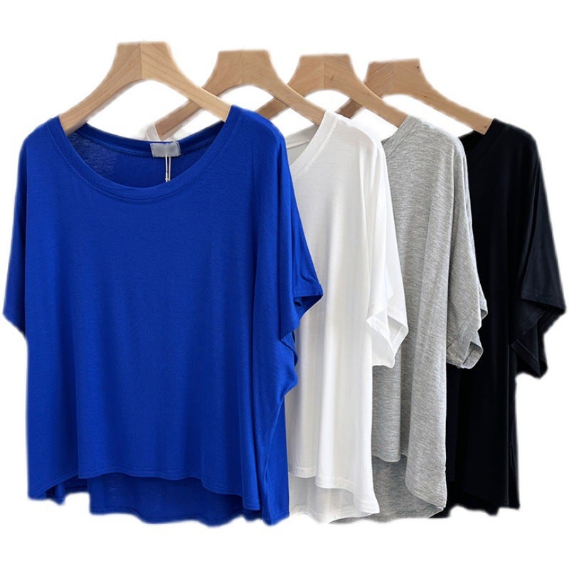Modal Crewneck Short T-Shirt Women'S 2023 Solid Color All-Match Loose Slim-Fit Dolman Sleeve Top Trendy - Image 5