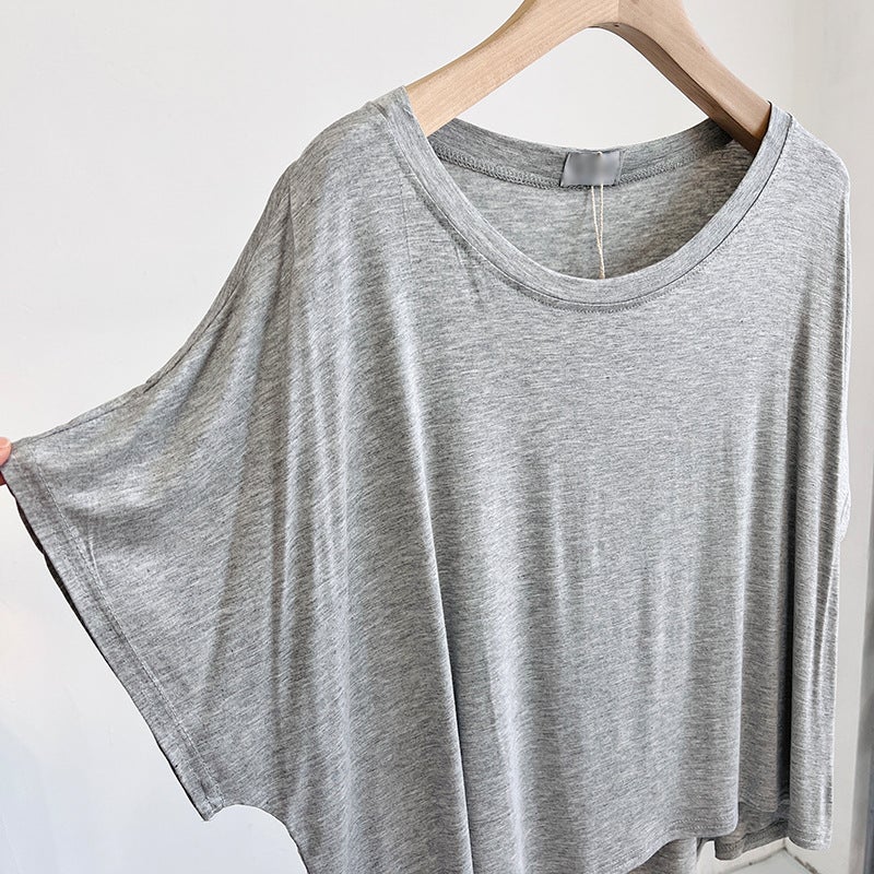 Modal Crewneck Short T-Shirt Women'S 2023 Solid Color All-Match Loose Slim-Fit Dolman Sleeve Top Trendy - Image 3