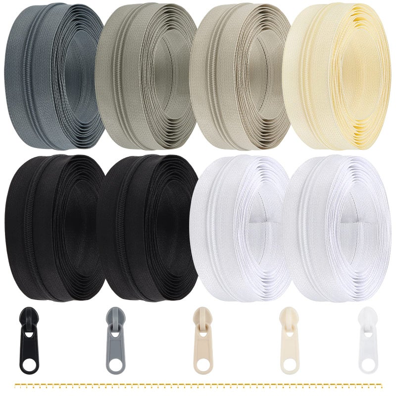 DOITEM 28 mm Zippers 224 m Nylon Endless Zip Set with Slider and Zip for Sewing and Crafts  6 Colors