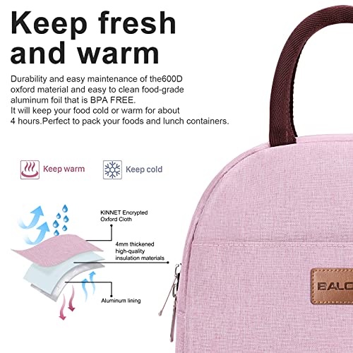 BALORAY Lunch Bag for Women Men Insulated Lunch Box for Adult Reusable Lunch Tote Bag for Work, Picnic or Travel (Pink) - Image 2