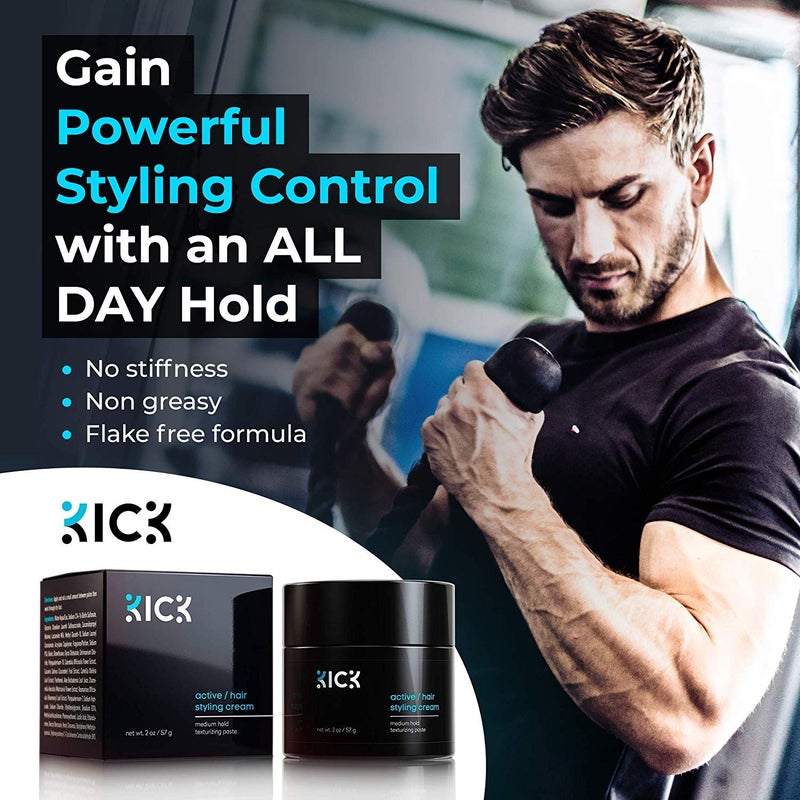 Kick Men's Medium Hold Hair Cream - Non Greasy, Thickening, Damage Control, Anti-Greying, Hydrating - 2 Oz - Image 3
