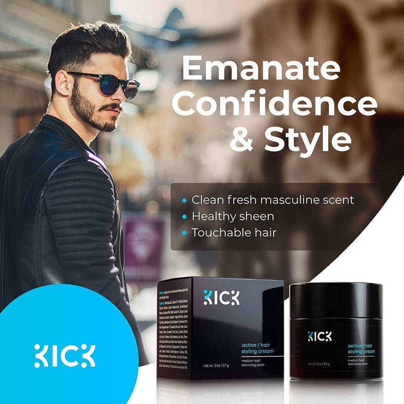 Kick Men's Medium Hold Hair Cream - Non Greasy, Thickening, Damage Control, Anti-Greying, Hydrating - 2 Oz - Image 4