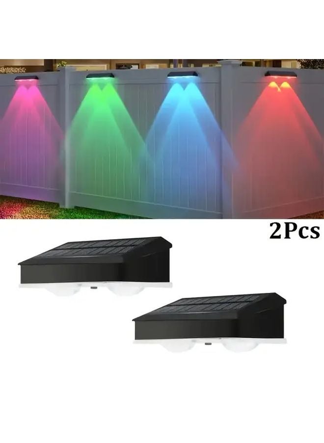 2PCS Multicolor Solar Fence Lights Outdoor Auto On Off 7 Color Modes Garden Wall Deck - Image 1