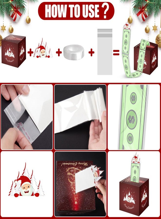 Resurhang Christmas Money Box for Cash Gift Pull Set Holiday Money Dispenser Gift Boxes with Transparent Bags Tape Pull Out Card for Christmas Holiday Party(2 Set,7.01 x 7.01 in - Image 2