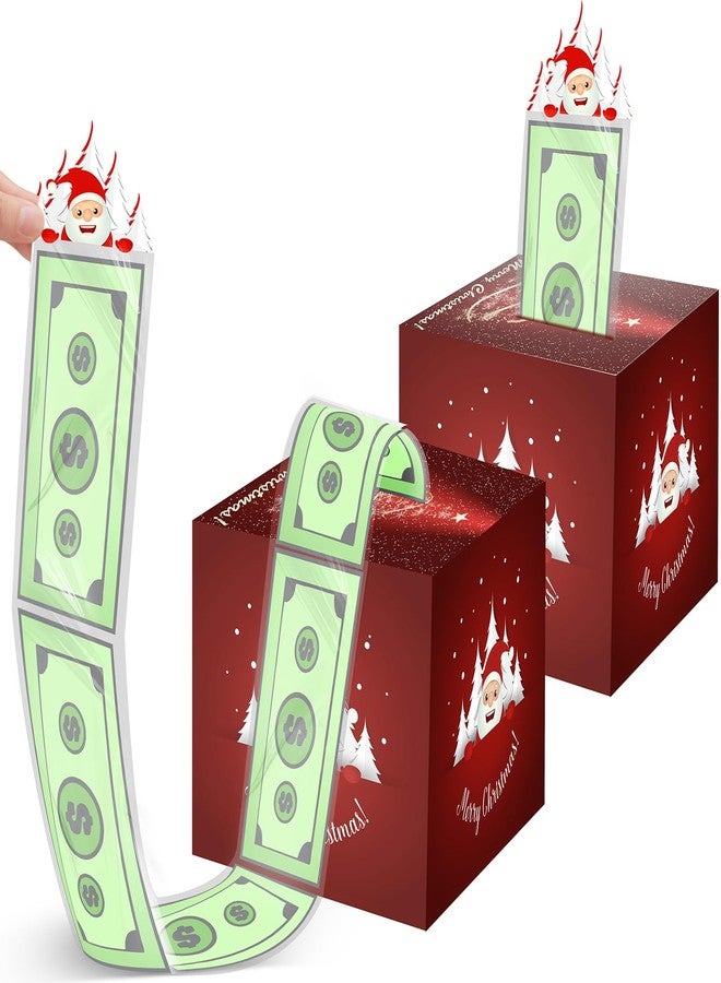 Resurhang Christmas Money Box for Cash Gift Pull Set Holiday Money Dispenser Gift Boxes with Transparent Bags Tape Pull Out Card for Christmas Holiday Party(2 Set,7.01 x 7.01 in - Image 1