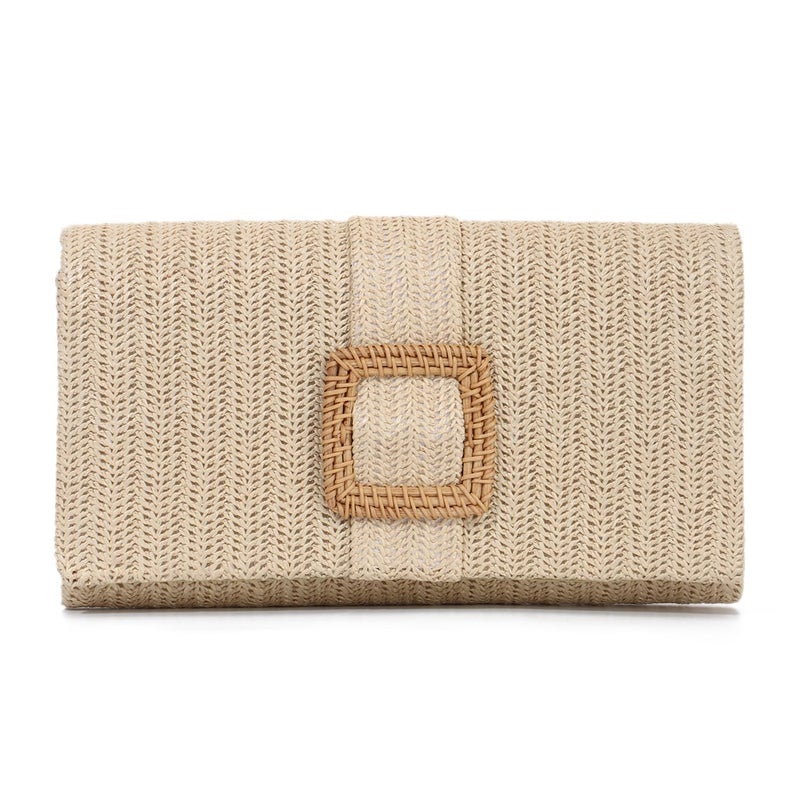 LUI SUI Straw Clutch Purse for Women Rattan Summer Evening Handbag Woven Beach Envelope Purse Raffia Handbag - Image 1