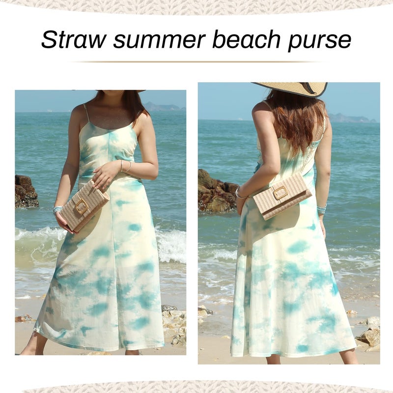 LUI SUI Straw Clutch Purse for Women Rattan Summer Evening Handbag Woven Beach Envelope Purse Raffia Handbag - Image 3
