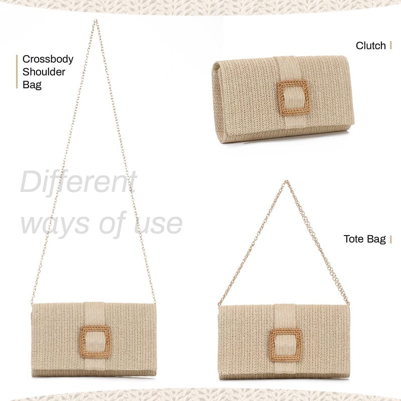 LUI SUI Straw Clutch Purse for Women Rattan Summer Evening Handbag Woven Beach Envelope Purse Raffia Handbag - Image 5