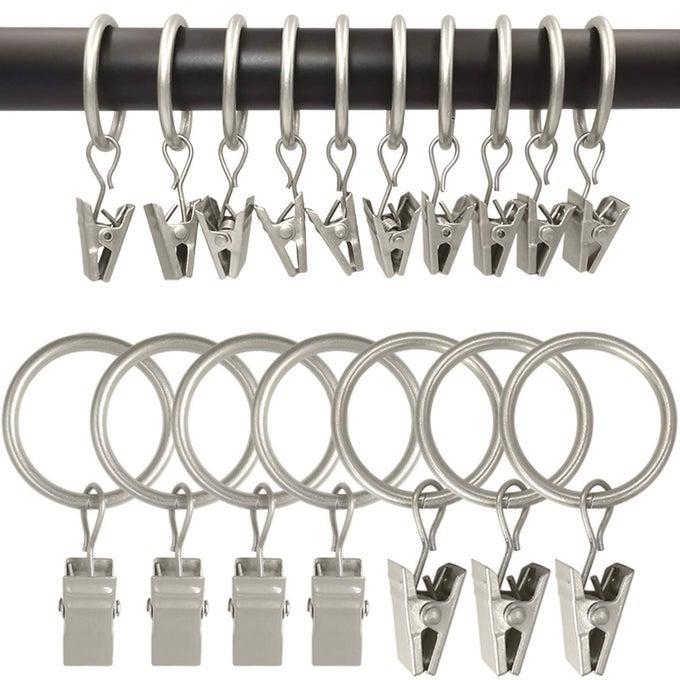 100 Pack Metal Curtain Rings with Clips Drapery Clips with Rings Drapes Rings 1 in I D Fits Diameter 68 in Curtain Rod Matte Silver