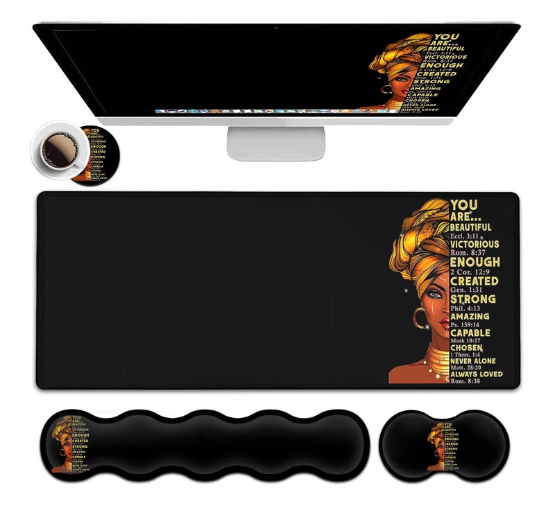 JVGFYNKL Large Mouse Pad with Wrist Support Ergonomic Memory Foam Keyboard Wrist Support & Non-Slip Mouse Wrist Rest,Extended Gaming Mouse Pads,for Laptop Office Desk Mat African Art Black Queen Anime Pattern - Image 1