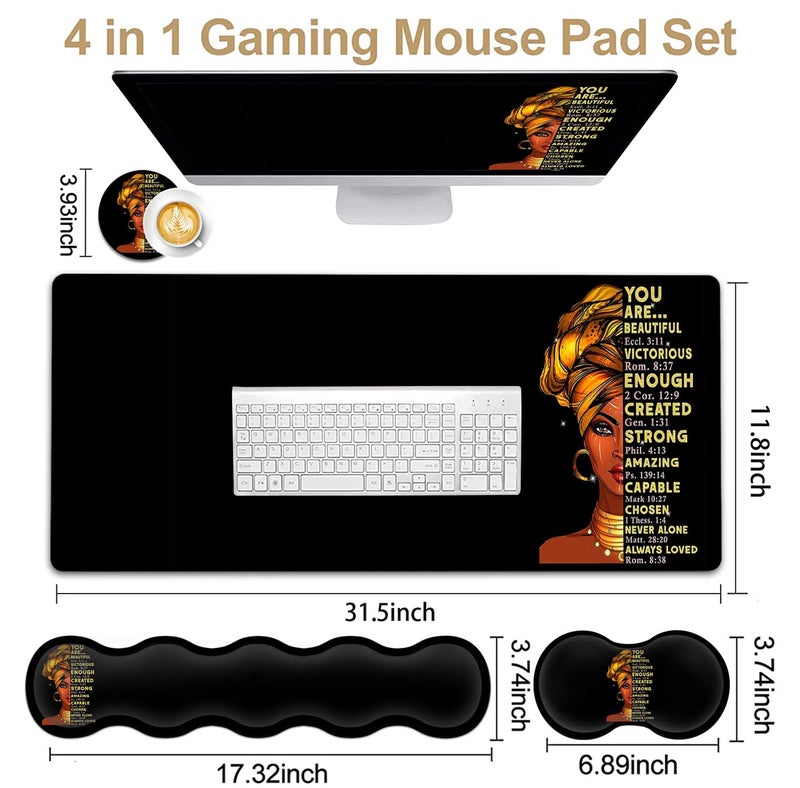 JVGFYNKL Large Mouse Pad with Wrist Support Ergonomic Memory Foam Keyboard Wrist Support & Non-Slip Mouse Wrist Rest,Extended Gaming Mouse Pads,for Laptop Office Desk Mat African Art Black Queen Anime Pattern - Image 2