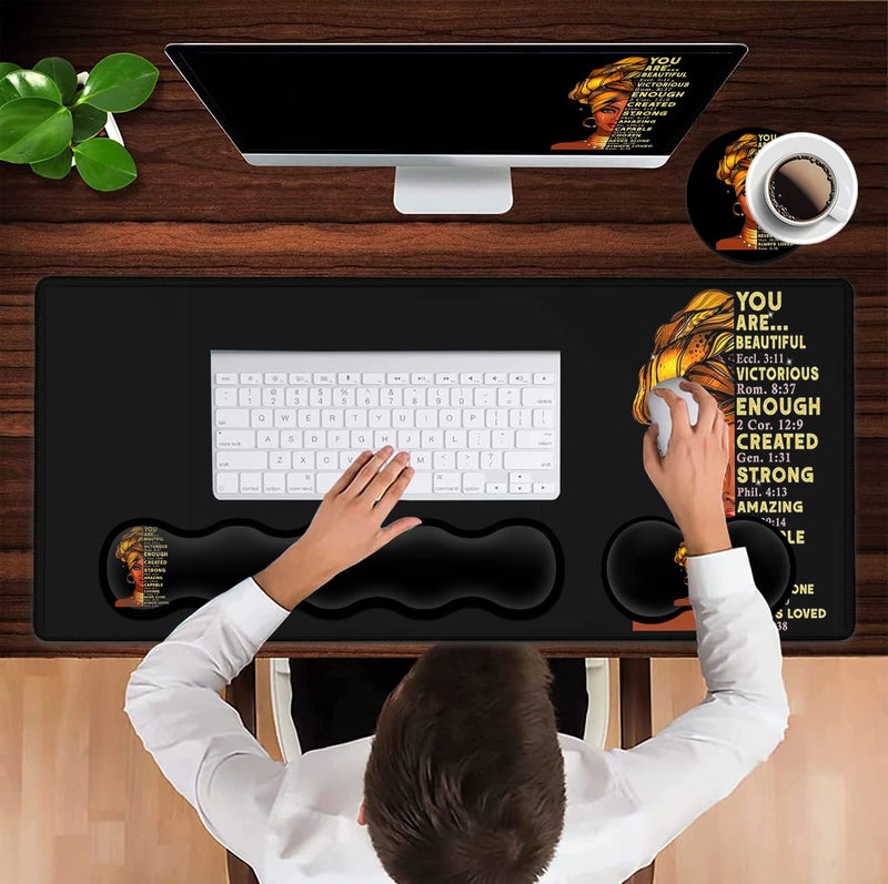JVGFYNKL Large Mouse Pad with Wrist Support Ergonomic Memory Foam Keyboard Wrist Support & Non-Slip Mouse Wrist Rest,Extended Gaming Mouse Pads,for Laptop Office Desk Mat African Art Black Queen Anime Pattern - Image 4