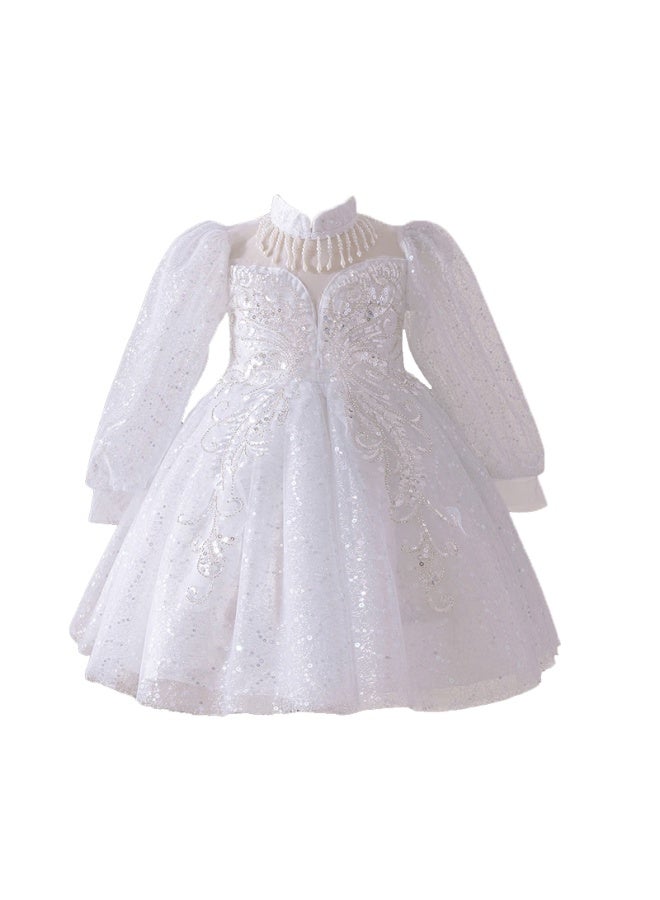 Luobobeibei Children'S Princess Dress Spring Summer Puffy Skirt Stylish Formal Dress Tulle Skirt Girls Wedding Performance Costume White 140 - Image 4