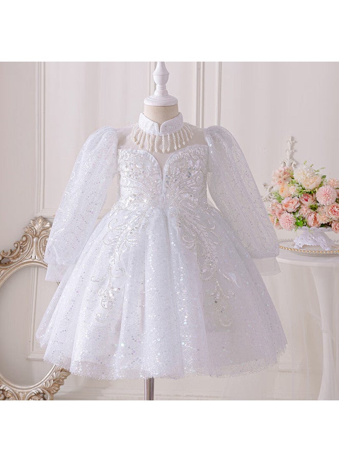 Luobobeibei Children'S Princess Dress Spring Summer Puffy Skirt Stylish Formal Dress Tulle Skirt Girls Wedding Performance Costume White 140 - Image 3