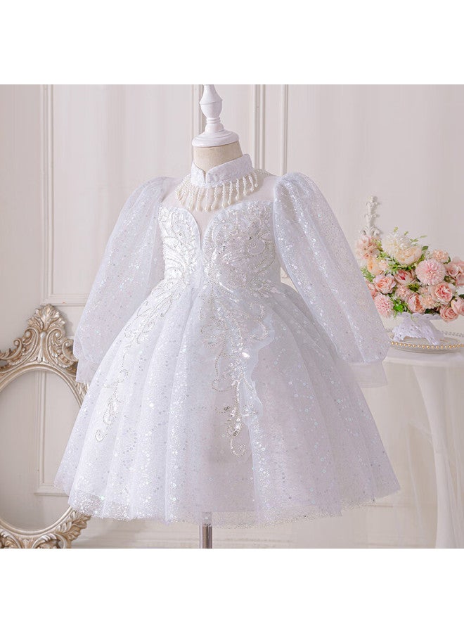 Luobobeibei Children'S Princess Dress Spring Summer Puffy Skirt Stylish Formal Dress Tulle Skirt Girls Wedding Performance Costume White 140 - Image 2
