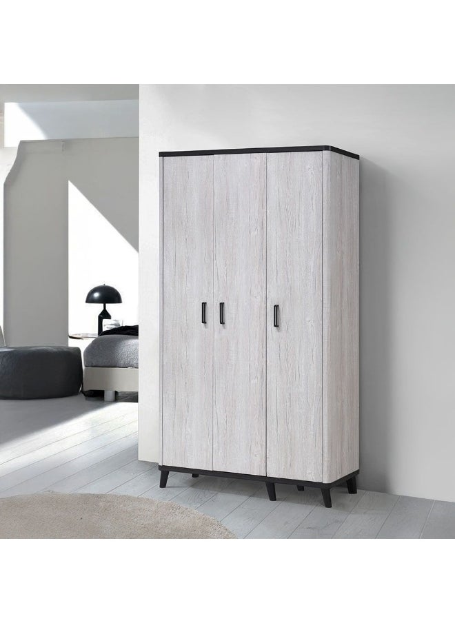 DANUBE HOME Kirwin 3 Door Wardrobe Extra Sturdy Closet Clothes Storage Cupboard Modern Design Space Saving Swing Door Cabinet For Bedroom Made In Malaysia L119.5Xw53Xh220Cm - Grey Oak/Black  - Image 1
