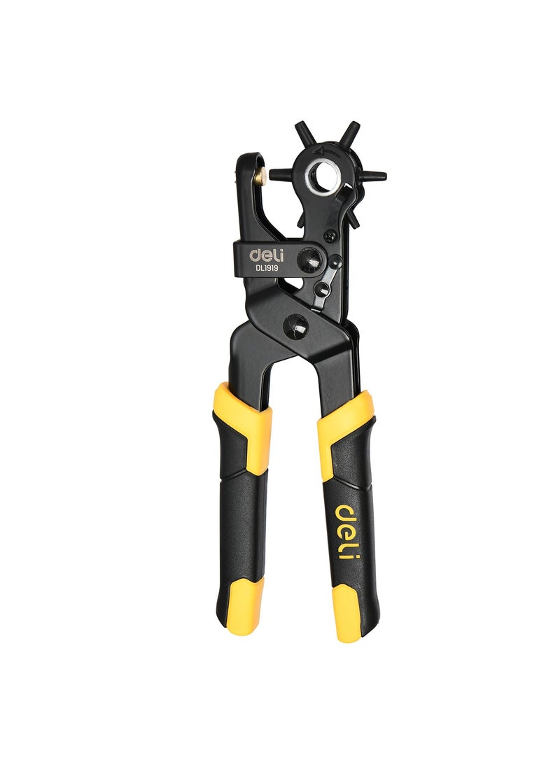 Deli Deli DL1919 9 Leather Hole Punch Pliers CrV Chromeplated Revolving Punching Machine with 6 Hole Sizes for Belts Watch Bands Bags Dog Collars Fabric Craft Projects  - Image 1