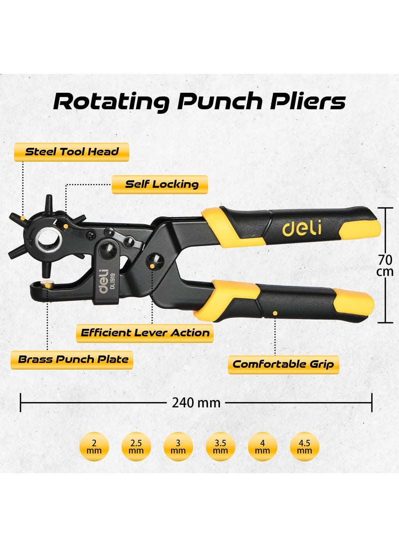 Deli Deli DL1919 9 Leather Hole Punch Pliers CrV Chromeplated Revolving Punching Machine with 6 Hole Sizes for Belts Watch Bands Bags Dog Collars Fabric Craft Projects  - Image 4