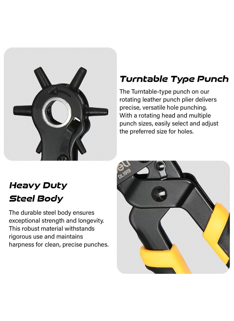 Deli Deli DL1919 9 Leather Hole Punch Pliers CrV Chromeplated Revolving Punching Machine with 6 Hole Sizes for Belts Watch Bands Bags Dog Collars Fabric Craft Projects  - Image 5