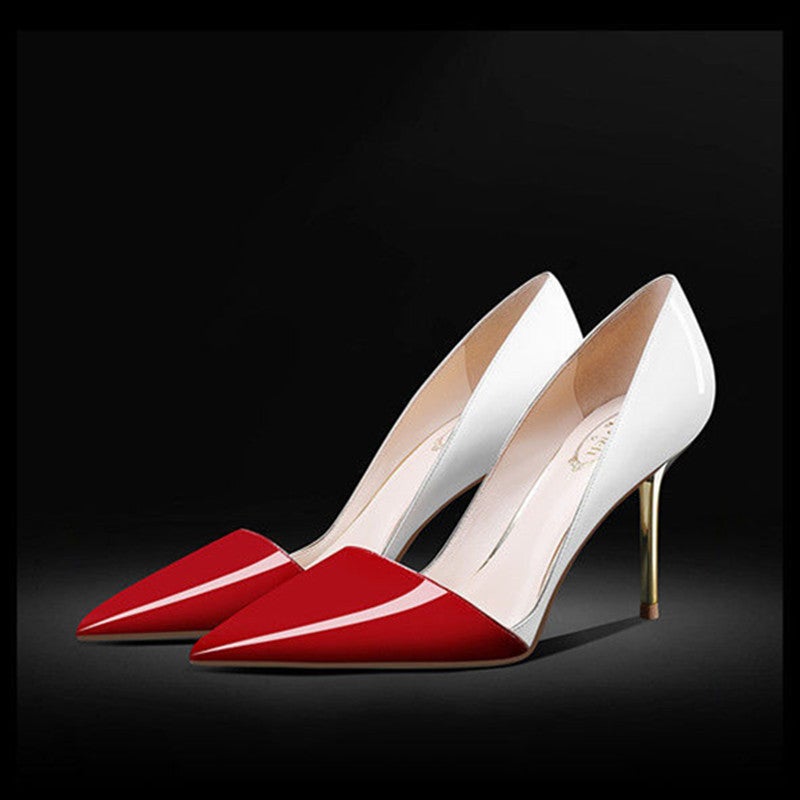 Size 32-45 Single Girl Color-Block Pointed High Heels Shallow Mouth Four Seasons Elegant Thin Heel Shoes Women'S Sandals - Image 1