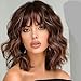 Lativ Brown Highlight Wigs for Women Short Wavy Curly Bob Wig with Bangs Shoulder Length 14 Inches Synthetic Hair for Daily Party Use - Image 2