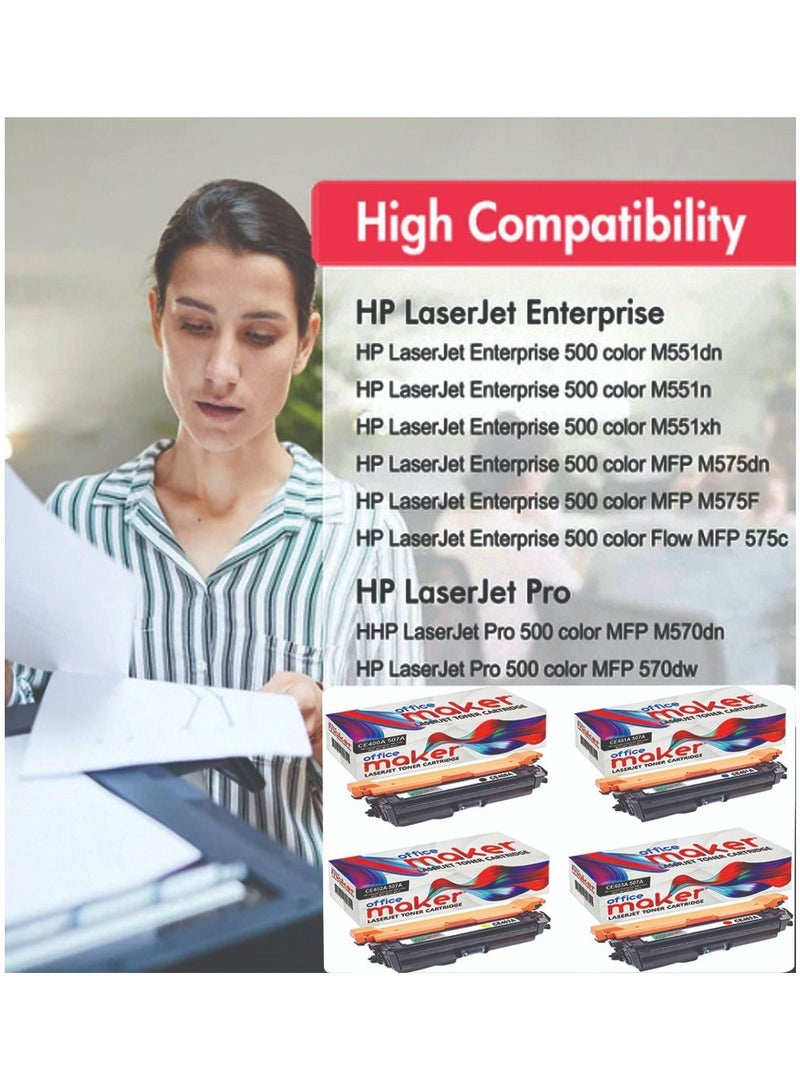 Office Maker Office Maker Laser Toner Cartridge CE400 401 402 403A 507A 4x Set is compatible for HP LaserJet Enterprise 500 color Managed M 551 575 570  - Image 2