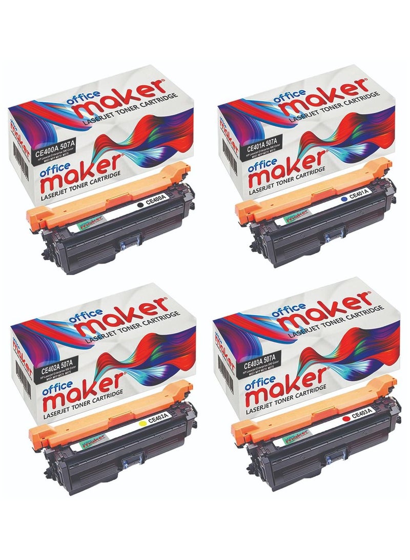 Office Maker Office Maker Laser Toner Cartridge CE400 401 402 403A 507A 4x Set is compatible for HP LaserJet Enterprise 500 color Managed M 551 575 570  - Image 1