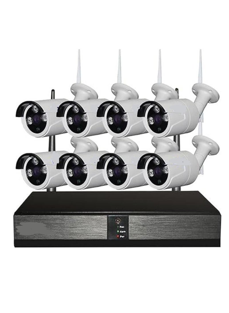 نظام كاميرات مراقبة فيديو لاسلكي 8 قنوات – طقم NVR واي فاي مع 8 كاميرات IP مقاومة للماء 2.0 ميجا بيكسل، رؤية ليلية للأماكن الداخلية والخارجية