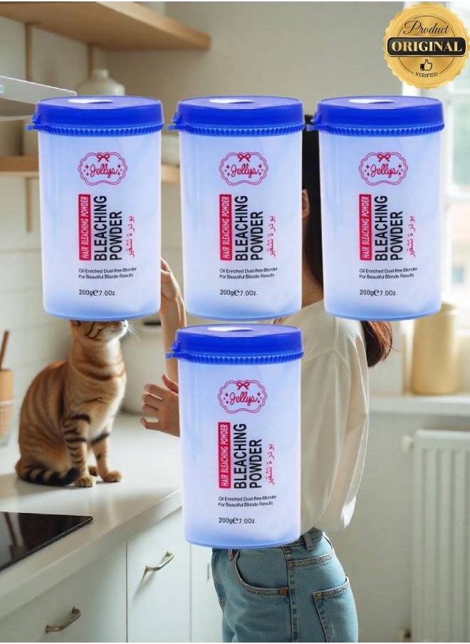 JELLY 4 Pieces Hair Bleaching Powder Oil Enriched Dust Free Blonder For Beautiful Blonde Results 200g  - Image 1