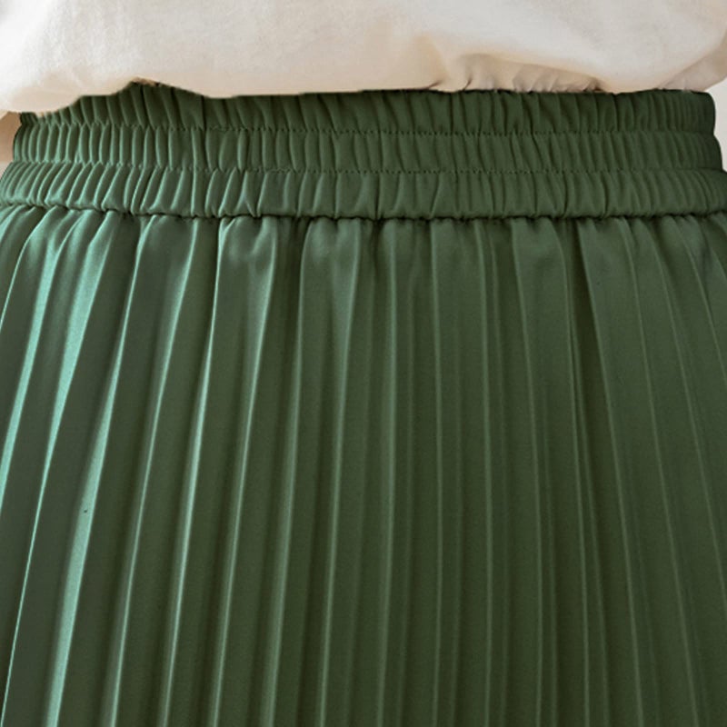Basoteeuo Green Pleated Skirt for Women Midi Length Summer High Waisted A Line Elastic Waist Skirts S - Image 4
