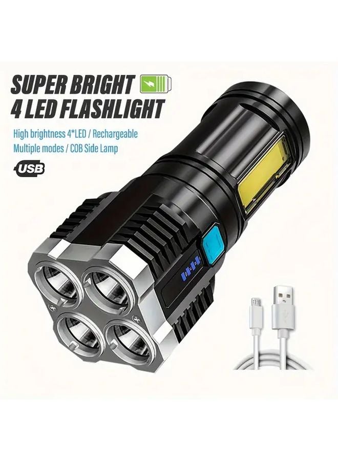 مصباح يدوي أسود محمول LED قابل لإعادة الشحن عالي السطوع 4 مصابيح LED COB إضاءة جانبية عرض طاقة للتخييم التنزه في الهواء الطلق - Image 2